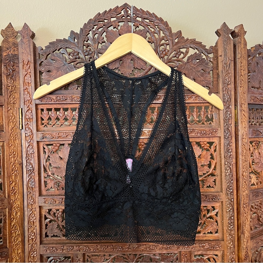 Adore Me Black Lace Mesh Racerback Bralette Crop Top Festival Lingerie